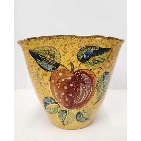 Vintage Italian Pottery Vase – Hand Painted Apple & Leaves – Speckled Yellow - Picture 1 of 8